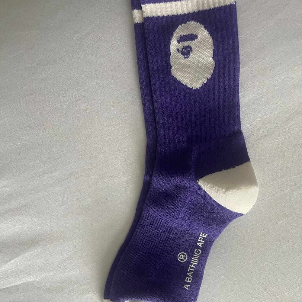 Bathing Ape Purple With White Stripe Bape Crew Sock